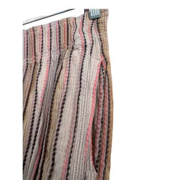 Free People Days End Cotton Pant Beige Pink Stripes Sz M - Picture 6 of 10